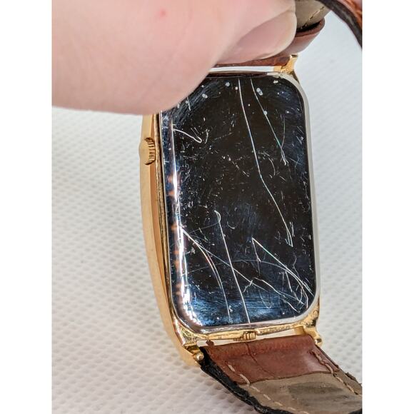 Orvis Dual Time Watch 28mm Gold Tone Date Quick Set Leather with Fresh Battery - Picture 4 of 9